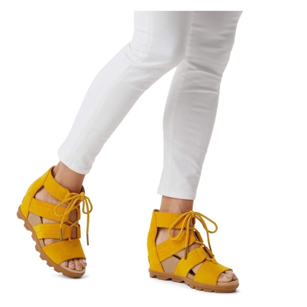 Sorel Joanie II Lace - Golden Yellow Wedge Size 9 - Picture 2 of 15